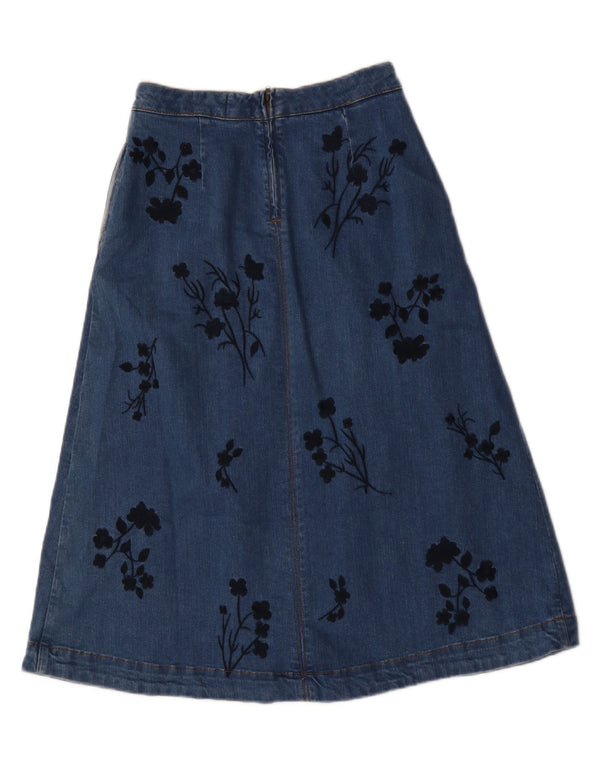 White Stuff Fusta de denim cu grafica pentru femei UK 8 Small W28 Blue Floral Bumbac