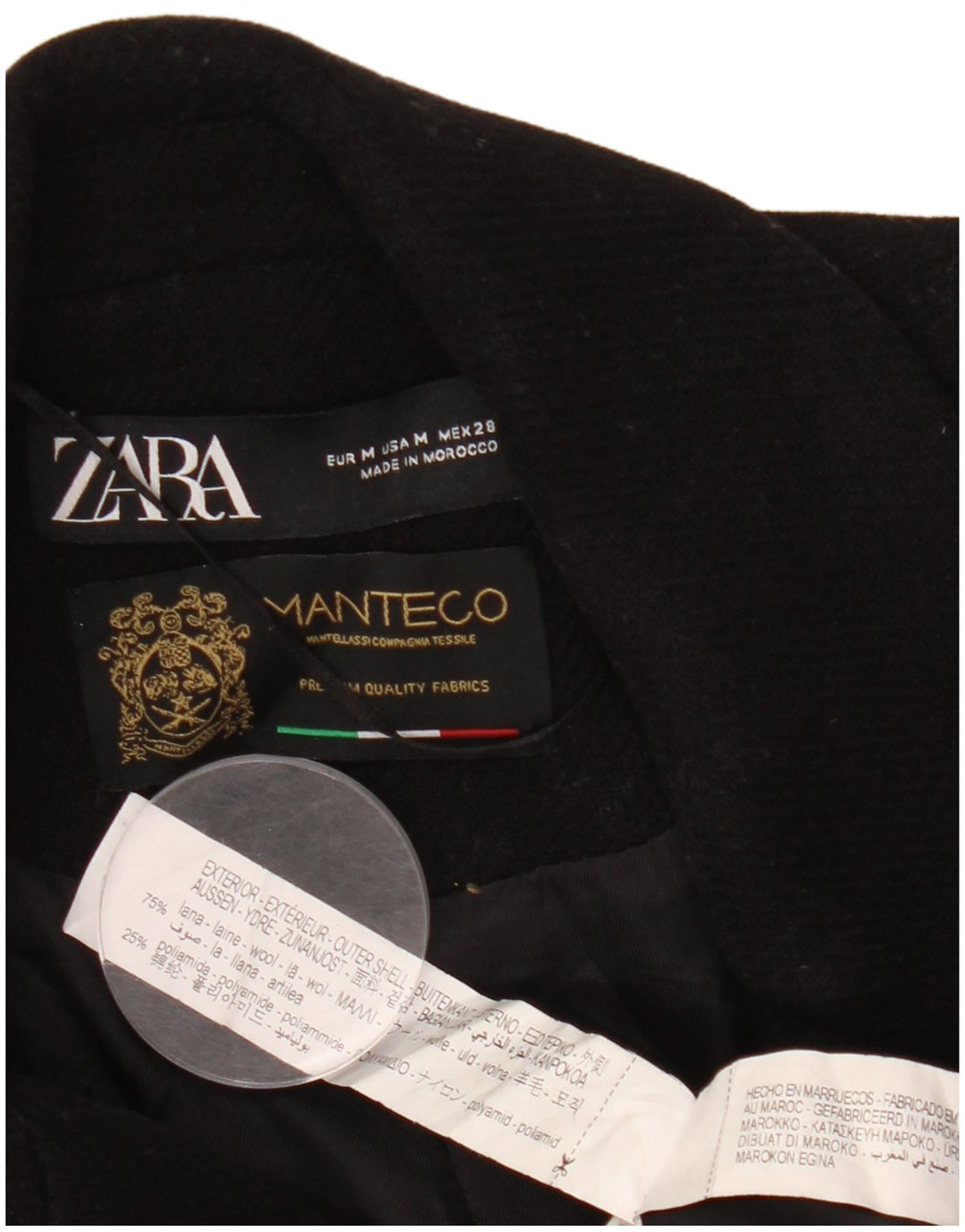 ZARA Manteco Femei Dublu Breasted Lână UK 14 Medium Negru