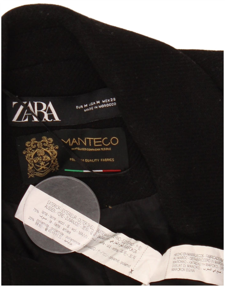 ZARA Manteco Femei Dublu Breasted Lână UK 14 Medium Negru