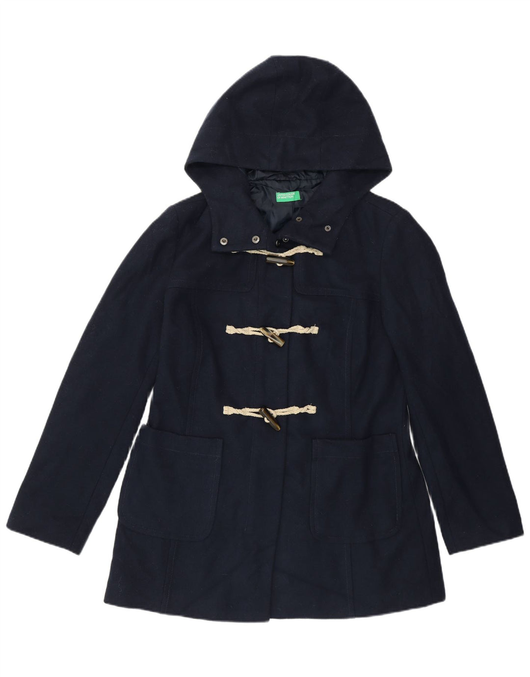 BENETTON Duffle Coat pentru femei UK 14 mare, lână bleumarin