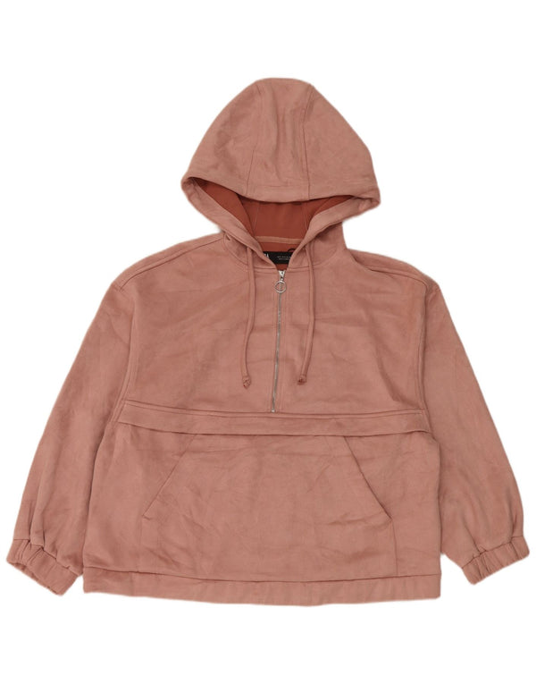 Pulover pentru femei Zara, supradimensionat, cu gât, cu fermoar, cu glugă, UK 10, poliester roz mic