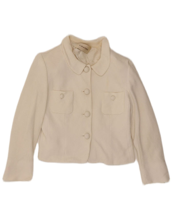 Caractere Jachetă Blazer Crop 4 Buttons pentru Damă UK 12 Medium White