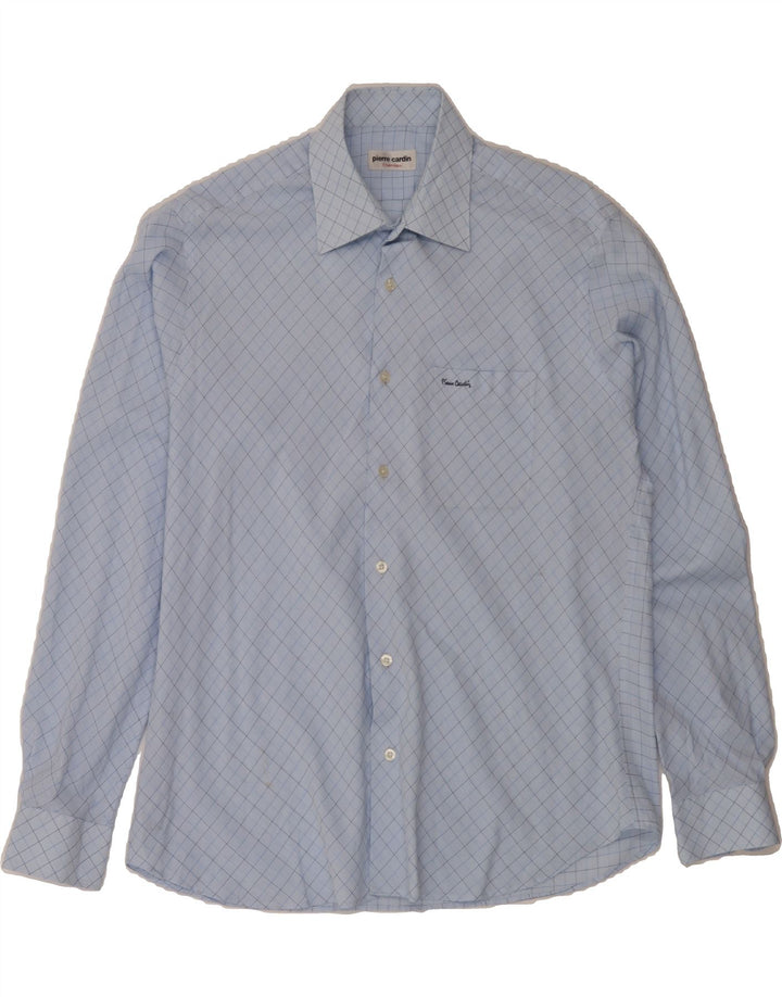 PIERRE CARDIN Mens Shirt Size 41 Medium Blue Check Polyester Vintage Pierre Cardin and Second-Hand Pierre Cardin from Messina Hembry 
