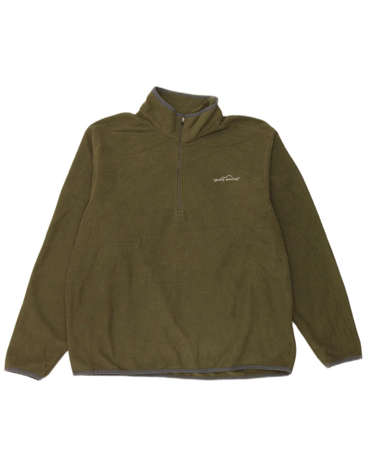Pulover pentru bărbați Eddie Bauer, cu fermoar și gât, poliester verde mare