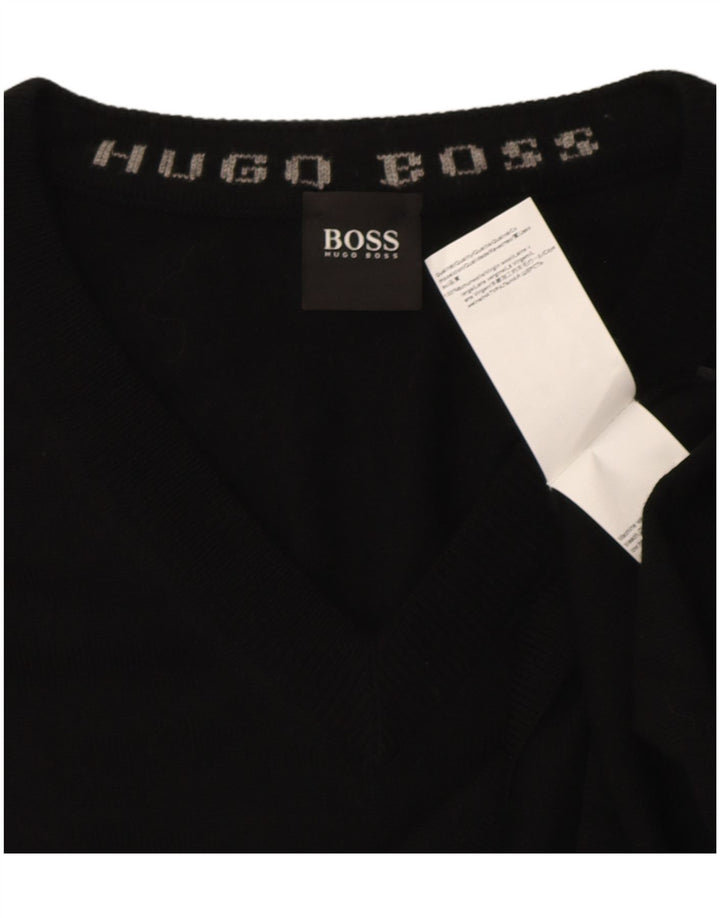 Pulover cu decolteu în V Hugo Boss pentru bărbați, lână neagră mare