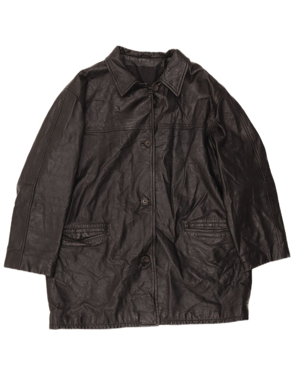 Jachetă de piele vintage pentru femei supradimensionată EU 40, piele medie neagră