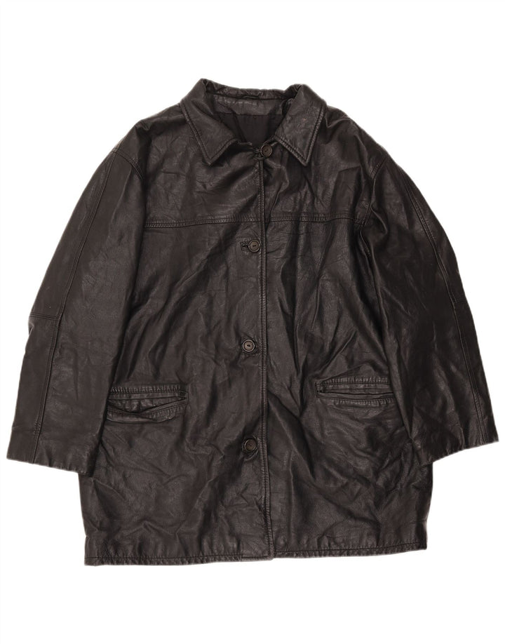 Jachetă de piele vintage pentru femei supradimensionată EU 40, piele medie neagră