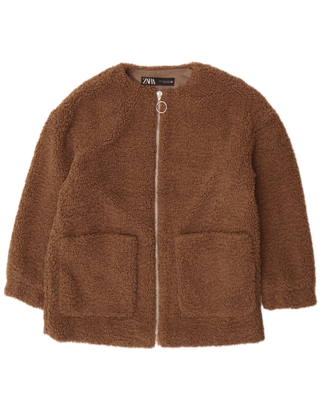 Jachetă pentru femei Zara Teddy Bear oversized fleece UK 6 XS Maro Poliester