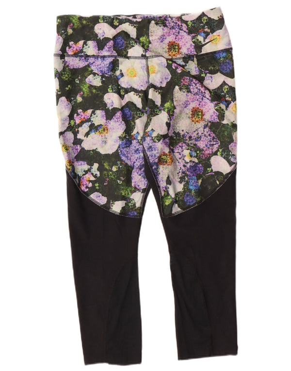 Leggings capri Nike Dri Fit pentru femei UK 14 mare, negru, floral