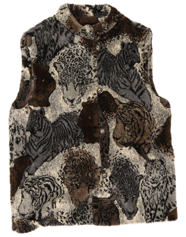Gilet de damă vintage supradimensionat EU 42 cu imprimeu animal multicolor mare