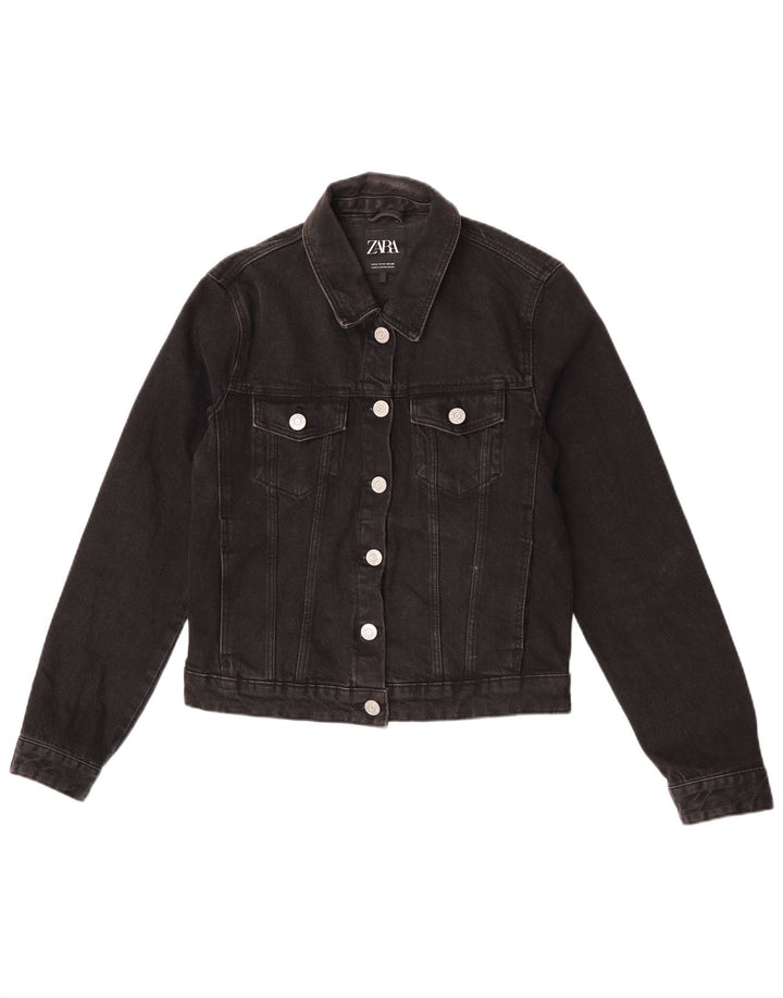 Jachetă de denim scurtă pentru femei Zara UK 12 Medium Black