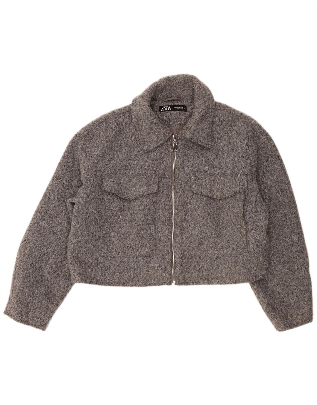 Jachetă Bomber Crop pentru Damă Zara UK 20 2XL Gri Poliester