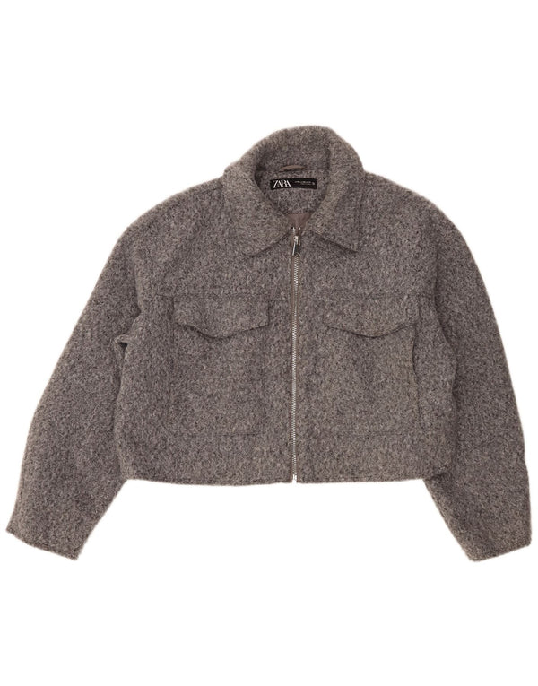 Jachetă Bomber Crop pentru Damă Zara UK 20 2XL Gri Poliester