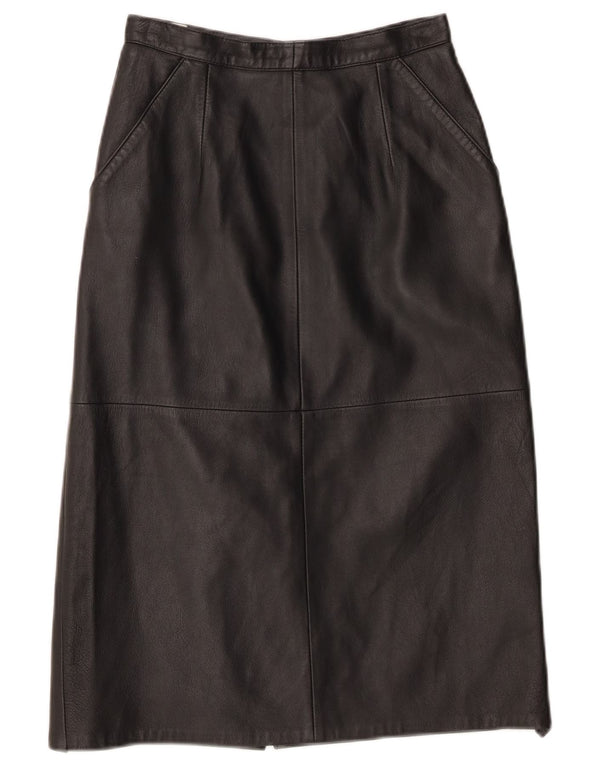 Fusta din piele vintage pentru femei cu talie înaltă IT 42 Medium W24 din piele neagră