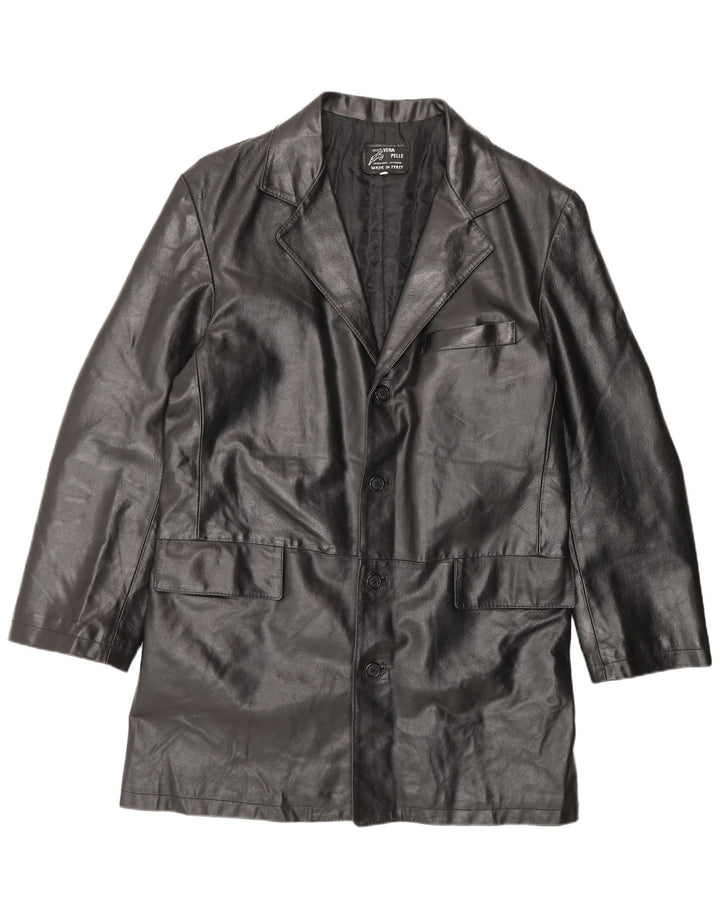 Palton din piele vintage pentru bărbați IT 56 3XL din piele neagră