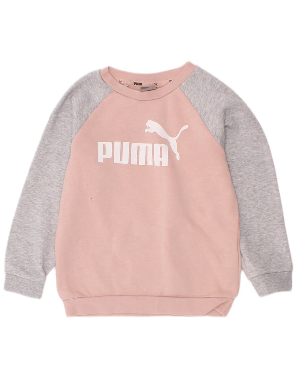 Puma Girls Graphic Sweatshirt Jumper 3-4 Years Pink Colourblock Cotton