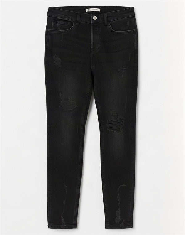 Blugi skinny învechiți pentru bărbați Zara EU 40 Medium L31 L30 Bumbac negru