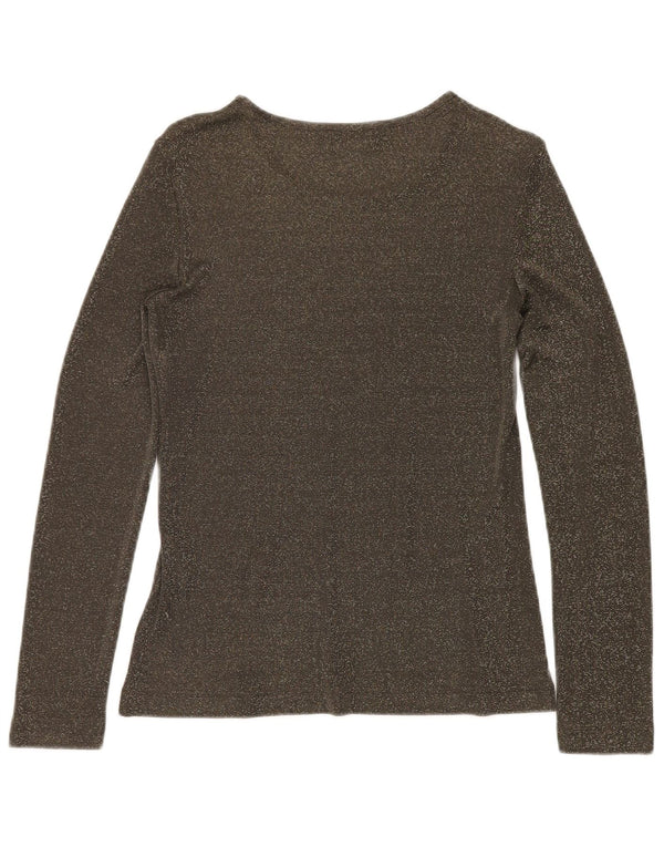 VINTAGE Top pentru femei cu mânecă lungă UK 12 Medium Green Flecked Viscose