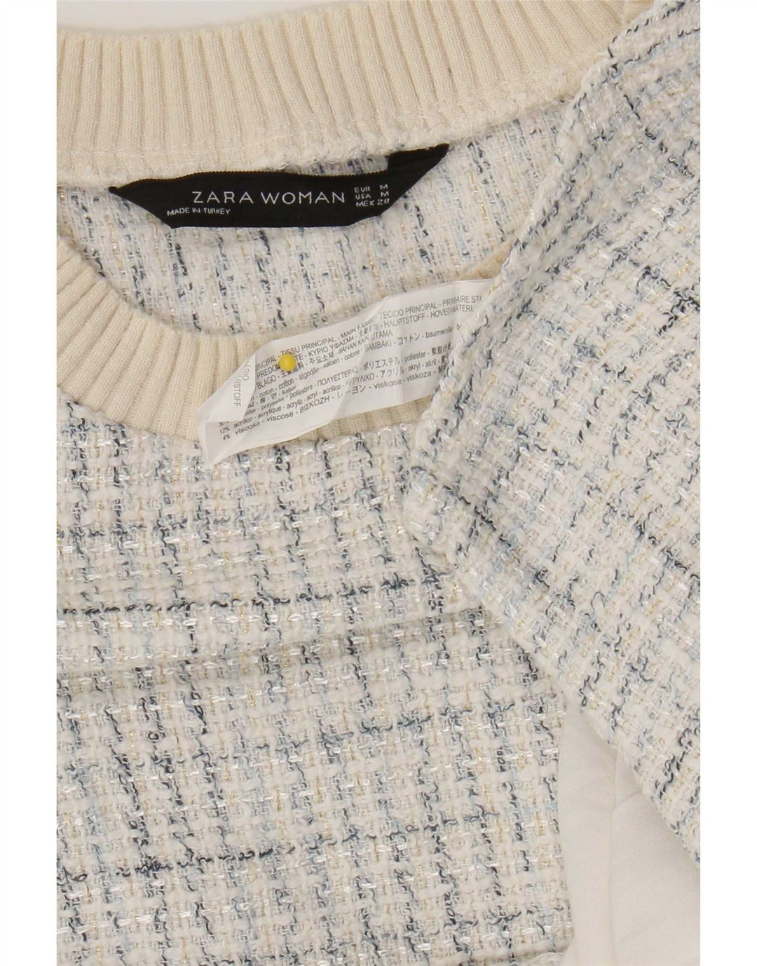 Bluză pentru femei Zara UK 14 Medium White Check Bumbac