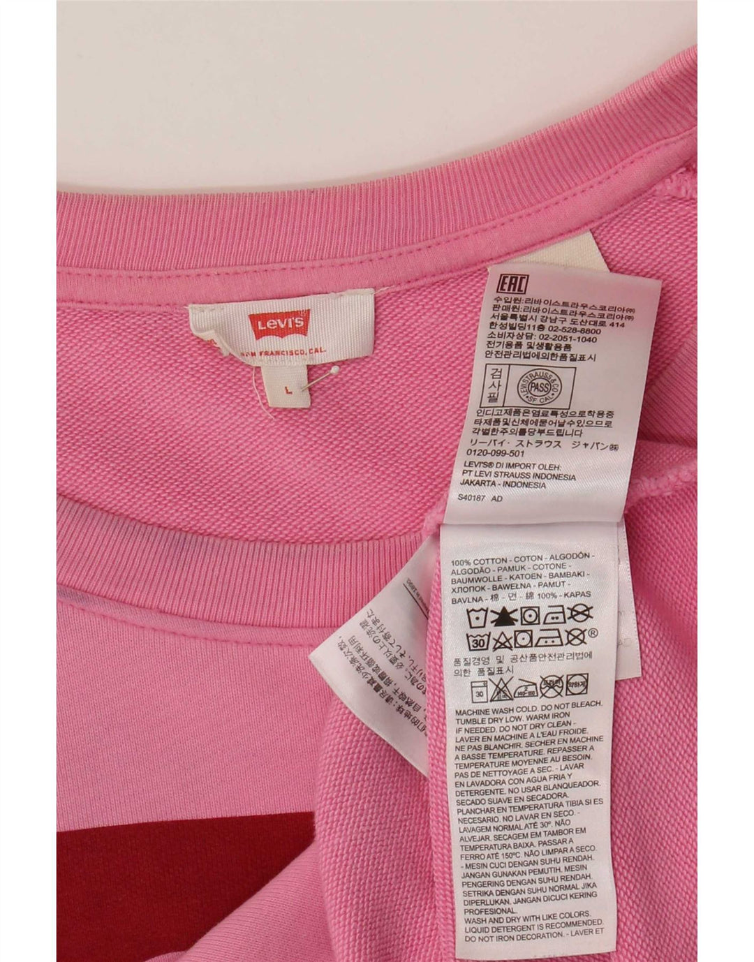 Levi's Pulover supradimensionat cu grafic pentru femei UK 16, bumbac mare, roz