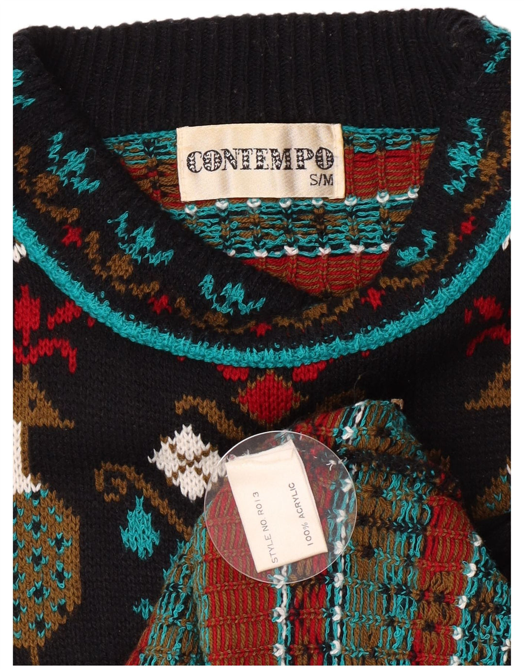Pulover pentru bărbați Contempo, cu model abstract, cu decolteu, mic, negru, noutate