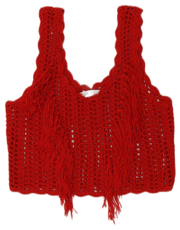 Crop Top Crochet pentru Damă Zara UK 14 Large Red