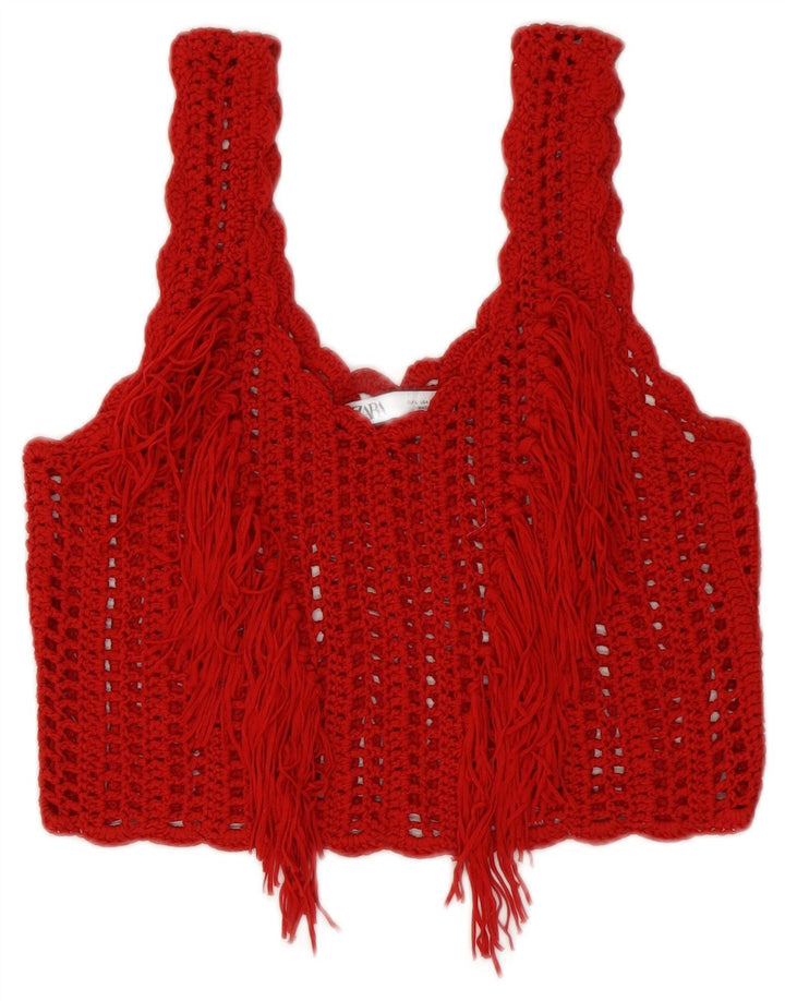 Crop Top Crochet pentru Damă Zara UK 14 Large Red