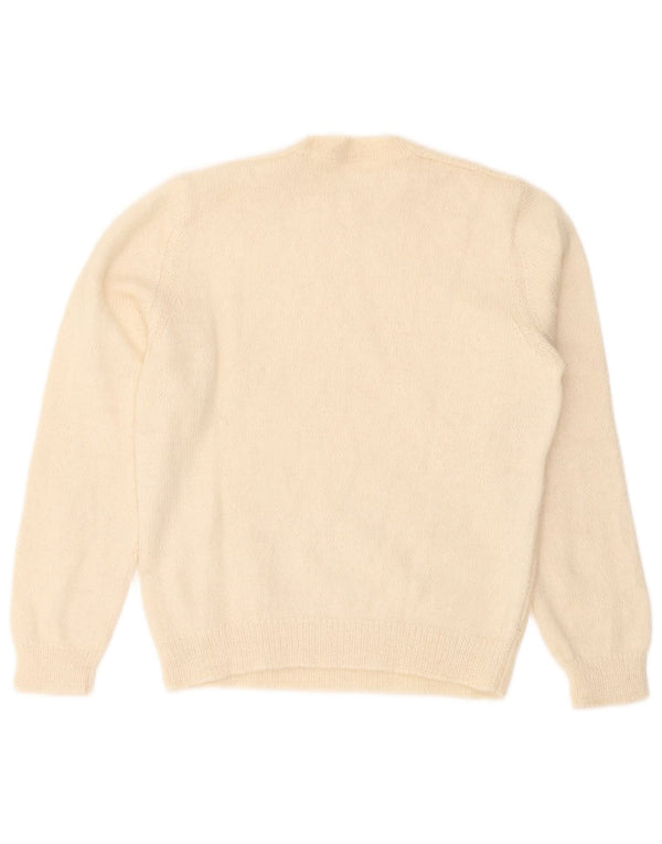 Pulover vintage pentru femei cu gât roșu și pulover UK 14 Medium Off White