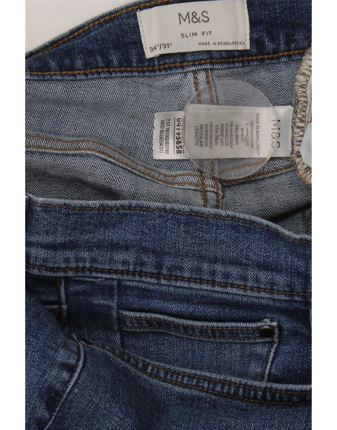 Blugi slim pentru bărbați Marks & Spencer W34 L31 Bumbac albastru