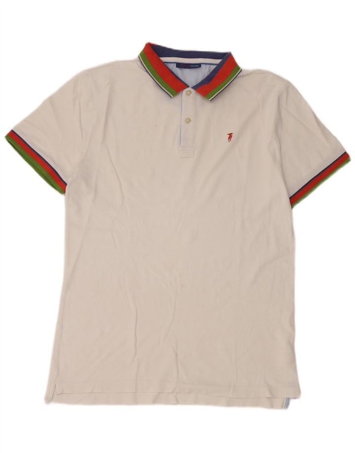 Tricou polo pentru bărbați Trussardi Jeans, alb, bloc de culoare