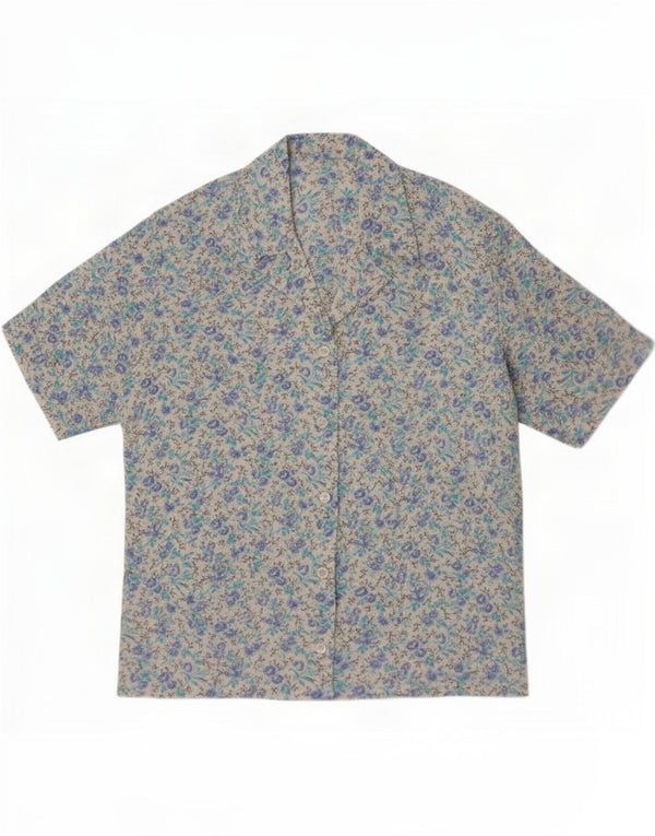 Bluză cămașă cu mânecă scurtă pentru femei Vintage UK 12 Medium Blue Floral