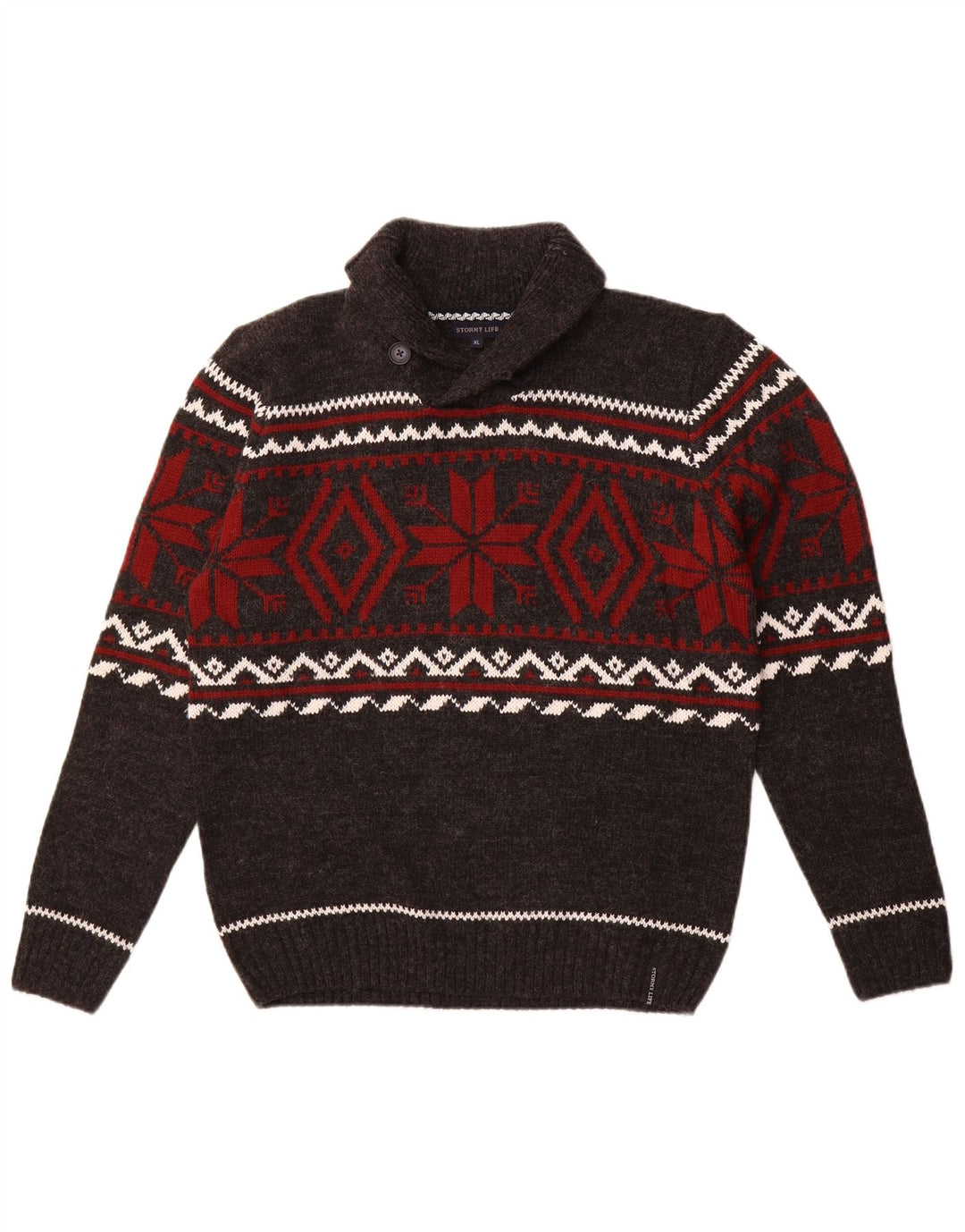 Pulover vintage pentru bărbați cu gât șal, mediu gri, Fair Isle