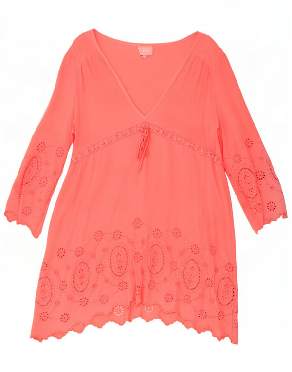 Ghost Womens 3/4 Sleeve Tunic Dress UK 16 Large Pink Floral Viscose