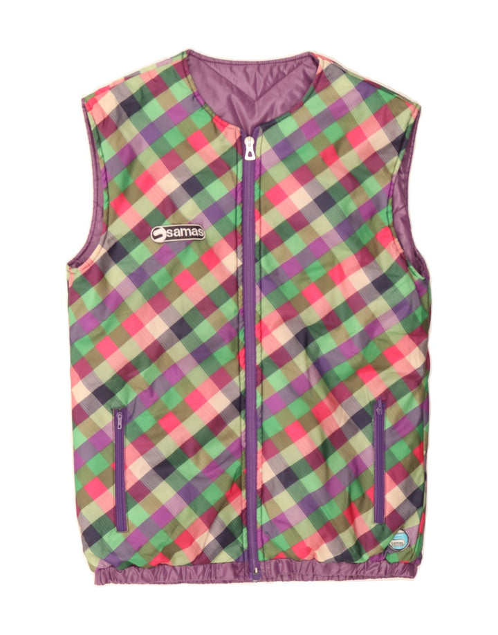 SAMAS Womens Padded Reversible Gilet UK 12 Medium  Multicoloured Check Vintage Samas and Second-Hand Samas from Messina Hembry 