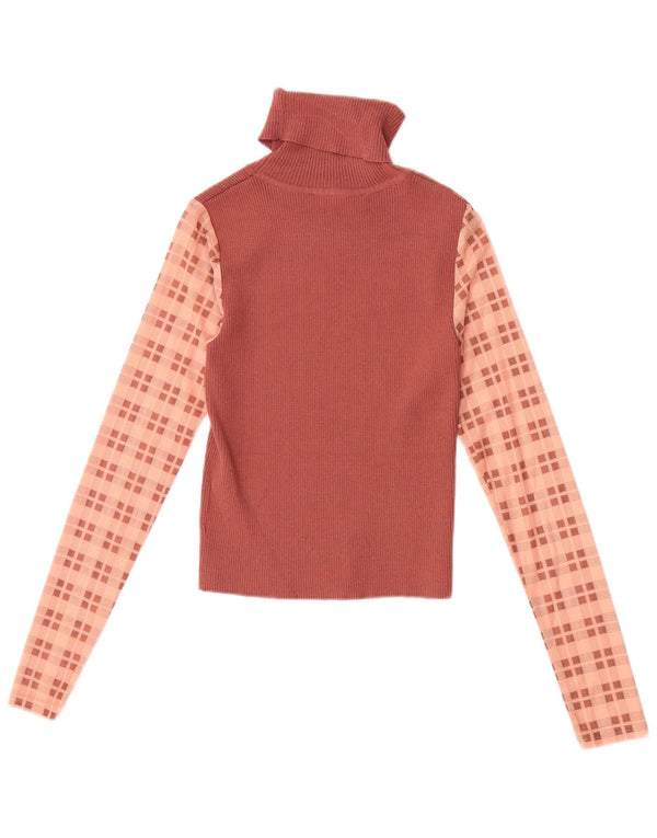 Zara Womens Crop Top Long Sleeve UK 12 Medium Brown Colourblock Nylon
