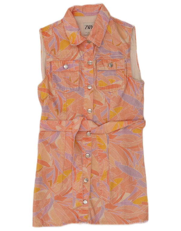 Rochie cămașă din denim fără mâneci Zara UK 14, mare, roz, florală