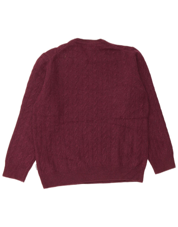 Pulover Barbour pentru damă cu gât roșu, lână burgundă mare