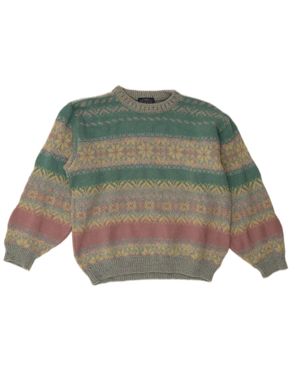 Pulover vintage pentru femei cu gât de barcă UK 14 Fair Isle, mare, multicolor