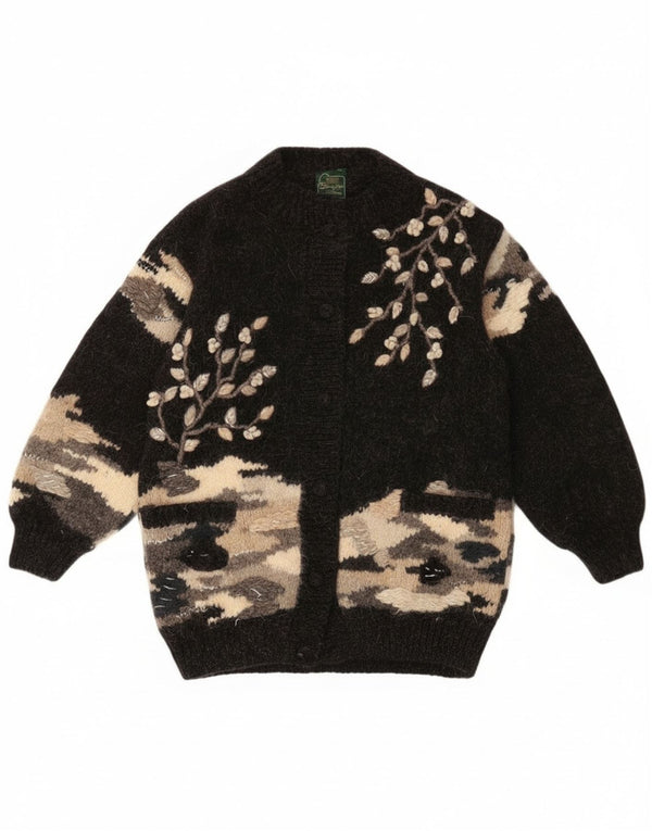 Pulover cardigan cu grafic Dobrila pentru femei UK 16 Lână mare neagră color bloc