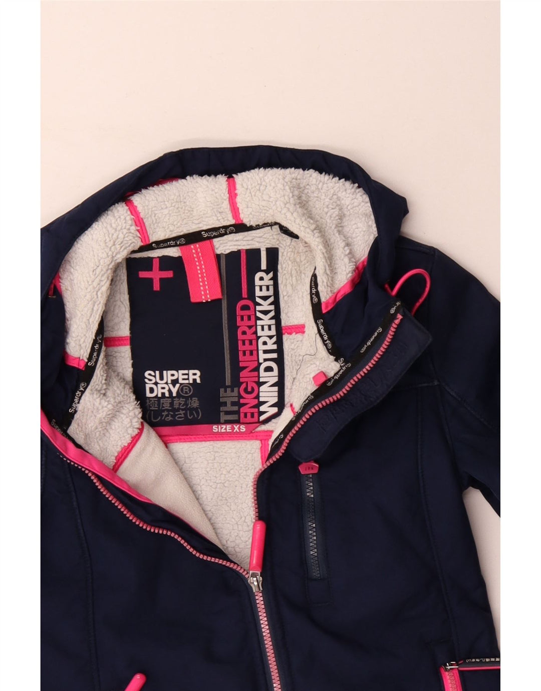 Jachetă Windbreaker pentru femei cu glugă Superdry UK 6 XS poliester bleumarin