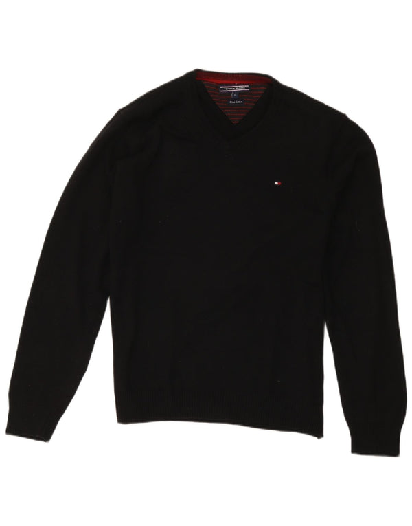Tommy Hilfiger Mens V-Neck Jumper Sweater Medium Black Cotton