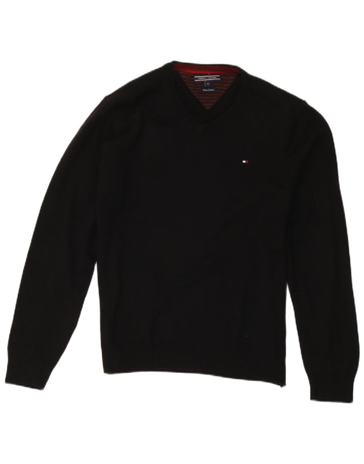 Pulover Tommy Hilfiger pentru bărbați, cu decolteu în V, bumbac mediu negru