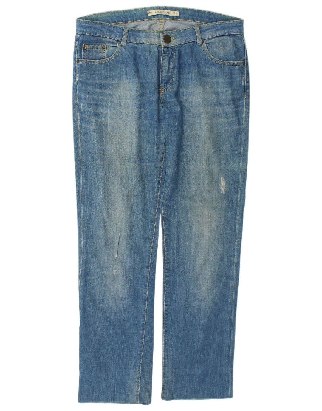 Blugi Distressed drepte pentru femei Zara EU 40 Medium L30 L29 Bumbac albastru