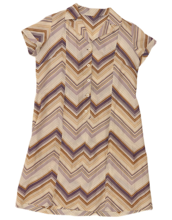 Rochie cămașă vintage pentru femei cu mâneci scurte UK 14 Medium Multicolore Chevron