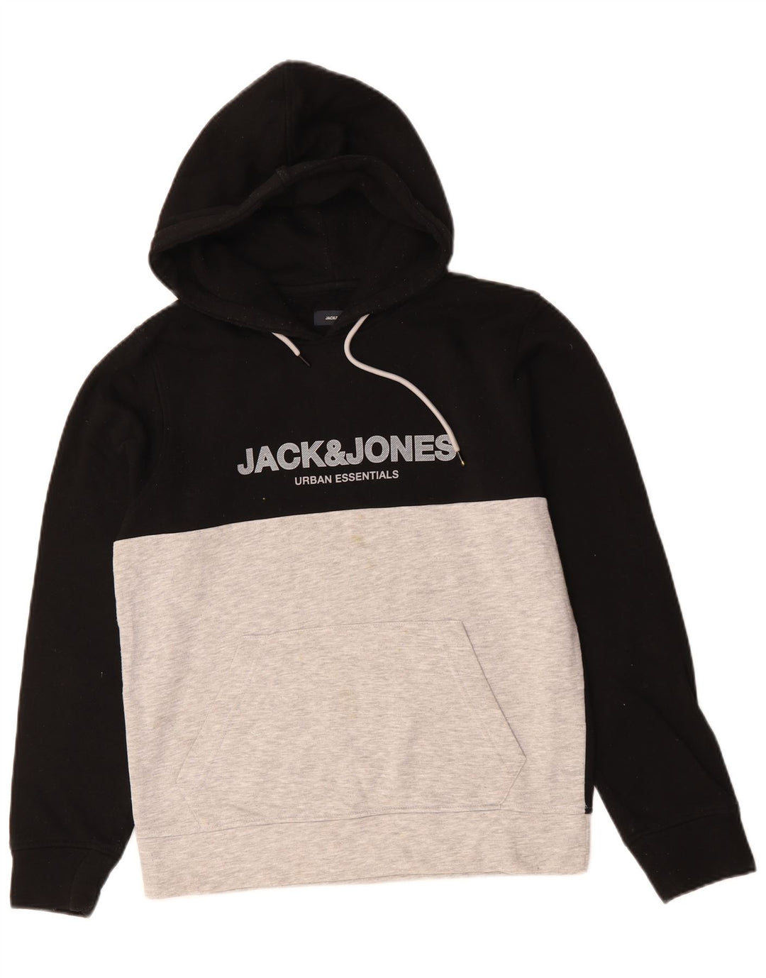JACK & JONES Pulover cu glugă cu grafică pentru bărbați, mic, negru, din bumbac