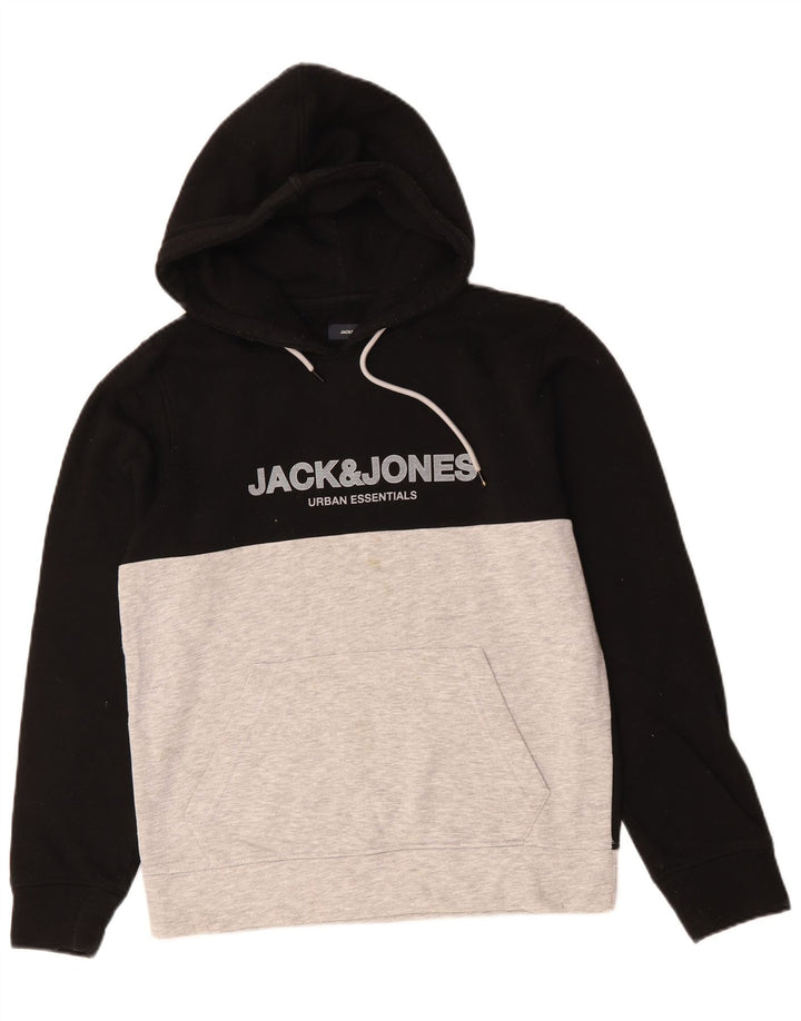 JACK & JONES Pulover cu glugă cu grafică pentru bărbați, mic, negru, din bumbac