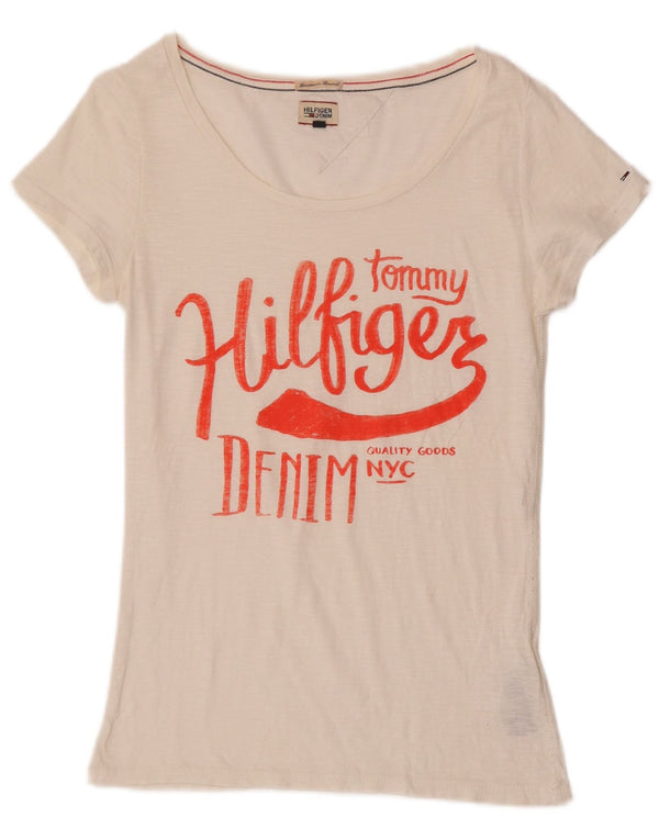 Tricou grafic Tommy Hilfiger pentru femei Top UK 8 Small Bumbac alb