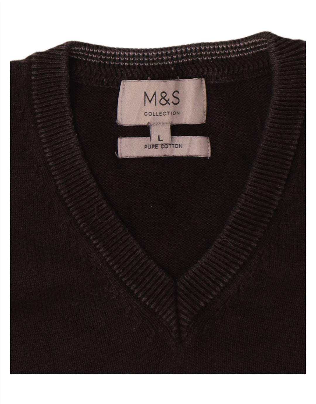 Pulover pentru bărbați Marks & Spencer cu decolteu în V, mare, negru, bumbac