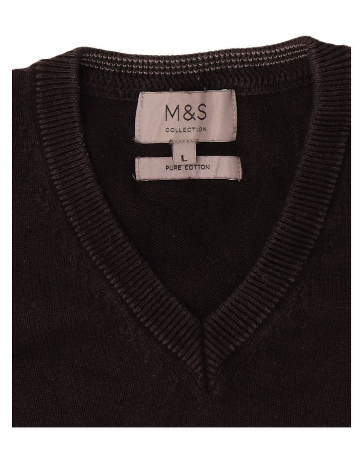 Pulover pentru bărbați Marks & Spencer cu decolteu în V, mare, negru, bumbac