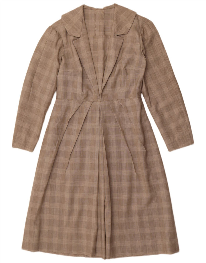 Rochie A-Line cu mânecă lungă de epocă pentru femei UK 12 Medium Grey Check